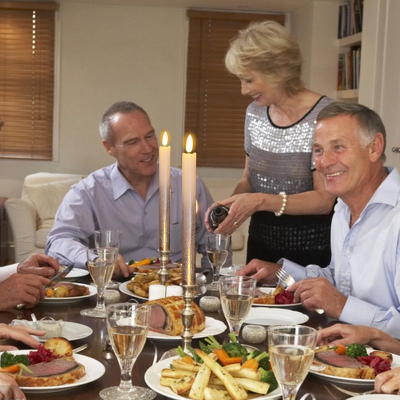 DRomance Silver Flameless Taper Candles Battery Operated with Remote Timer, Real Wax 3D Wick Flickering LED Taper Candles Dinner Wedding Holiday Decor(6 Pack, 0.78 x 9.64 Inches) - Image 5